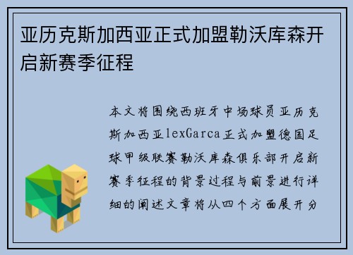 亚历克斯加西亚正式加盟勒沃库森开启新赛季征程